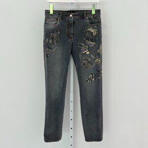 ETRO AGED BLACK GRAY FLORAL JEANS  SIZE 27